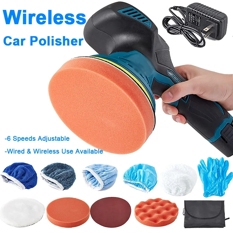 12V Electric Wireless Car Polisher Waxer 6-Speed Adjustable Wireless Polishing Machine Car Headlight Body Repair Polish Wax Tool