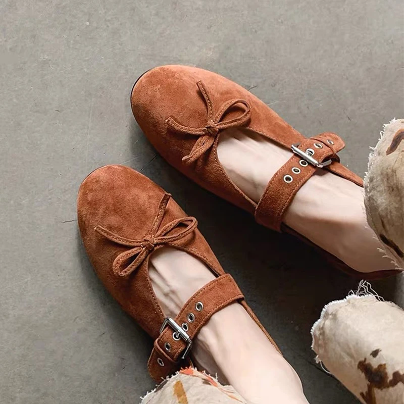 

Женские туфли Мэри Джейн с бантом, замшевые, повседневные, спортивные, модные, весна 2026, новые, мягкие, удобные, лоферы, женская обувь