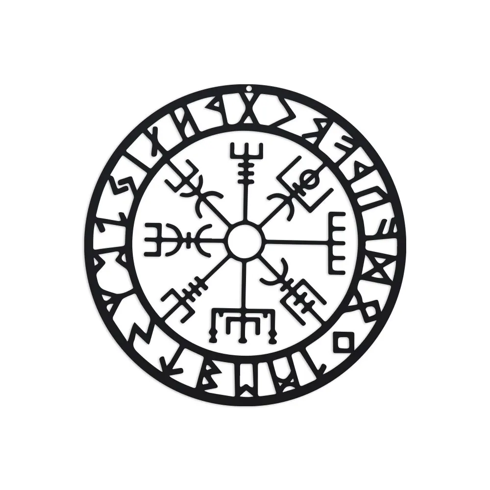 Metal Viking Wall Decor,Nordic Wall Art for Bedroom Living Room Home,Black Distressed Metal Compass Artwork