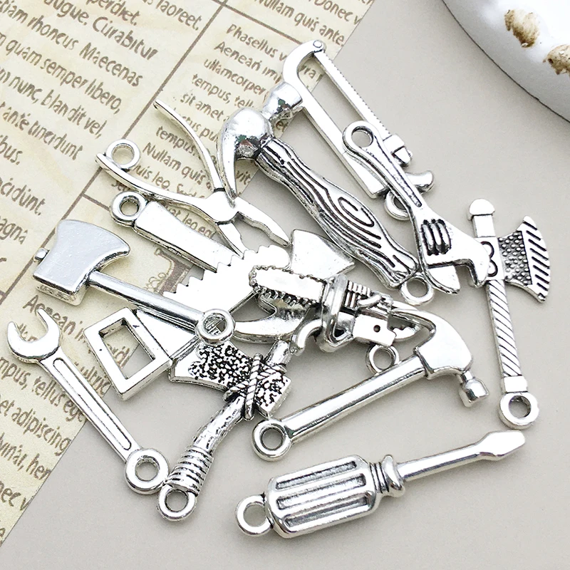 

Random 13pcs Mixed Alloy Tool Pendants Daily Necessities Tool Wrench Charms For DIY Keychain Bracelets Necklace Jewelry Making