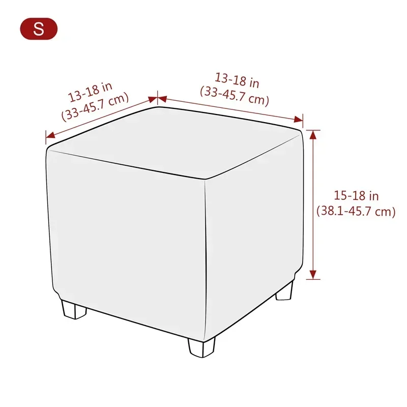1pc Beige Jacquard Square Ottoman Cover Stretch Soft Footrest Slipcovers Anti-slip Storage Stool Cover for Home Living Room