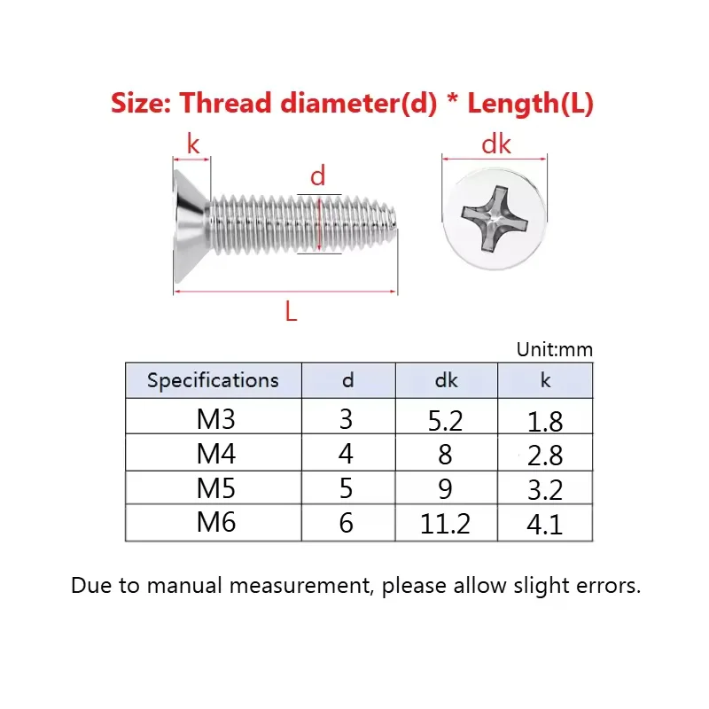 304 Stainless Steel M3 M4 M5 M6 Tri-Lobular (Torx) Thread-Forming Screws Cross Countersunk Head Screw Bolt