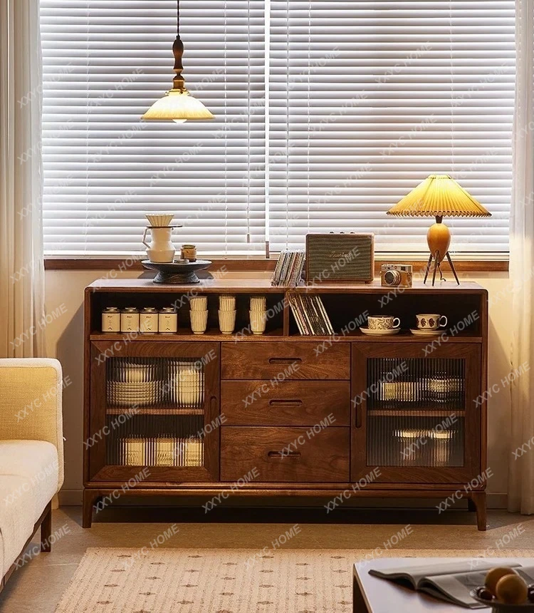Ll solid wood side cabinet  black walnut simple restaurant home wall locker