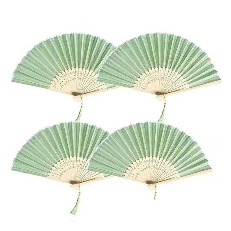 A25F-Bulk 30 Set Green Fans For Guests, Handmade Folding Fans For DIY Wedding Banquet, Bridal Shower Party Handheld