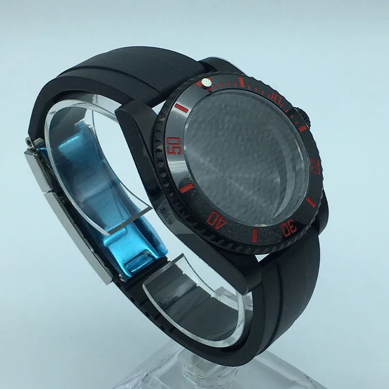 40mm Luxury men's watch cases Rubber strap Ceramic bezel sapphire glass sliding lock For Seiko nh35 nh36/38 Miyota 8215 Movement