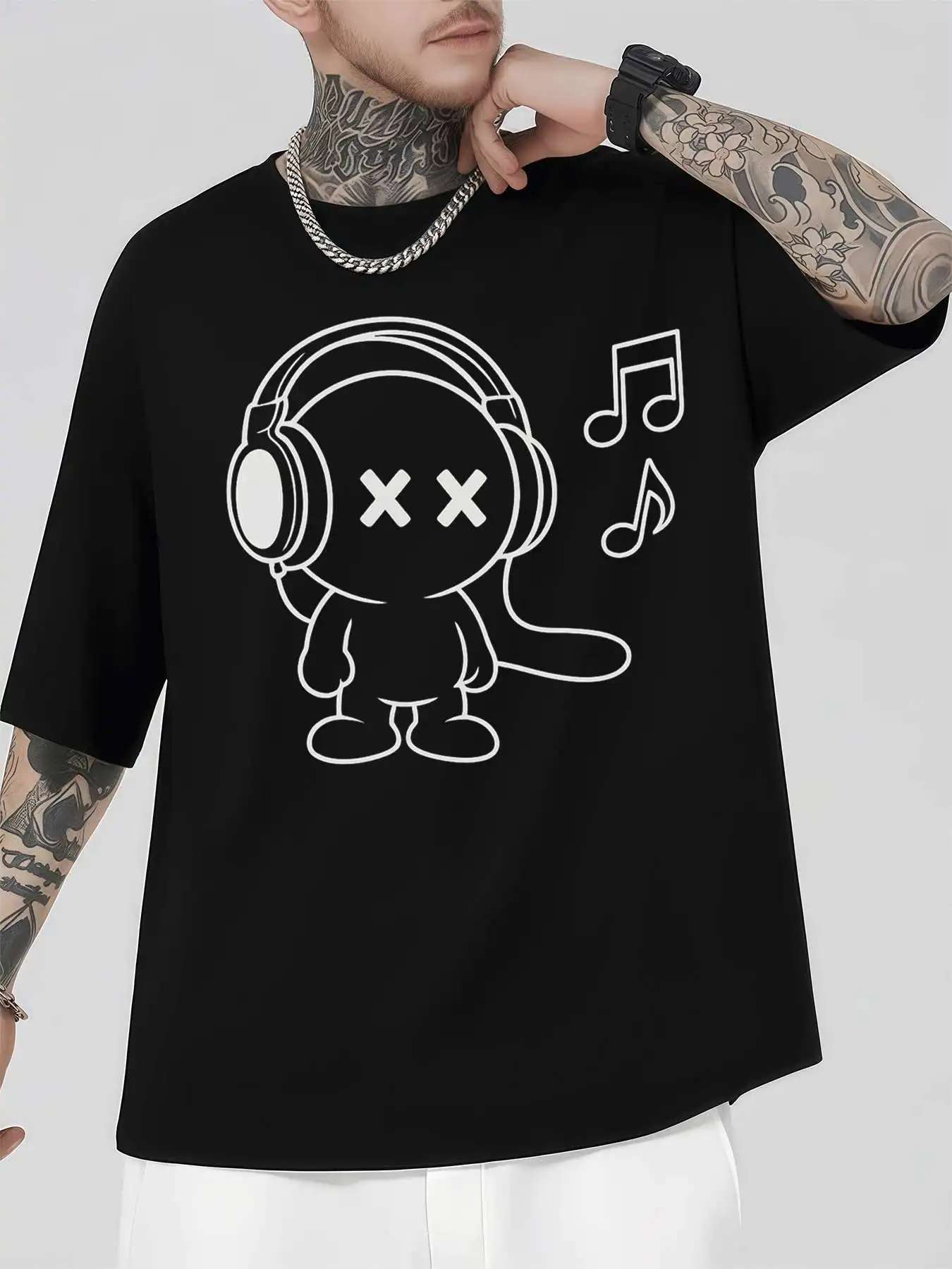 

Музыкальная футболка с рисунком наушников, мужская футболка 220 г/м2, новая летняя повседневная футболка с круглым вырезом из чистого хлопка с короткими рукавами
