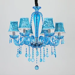 European Bedroom Mediterranean Blue Crystal Chandelier Height 60Cm E27 Apartment Living Room Clothing Store Led Pendent Lamp