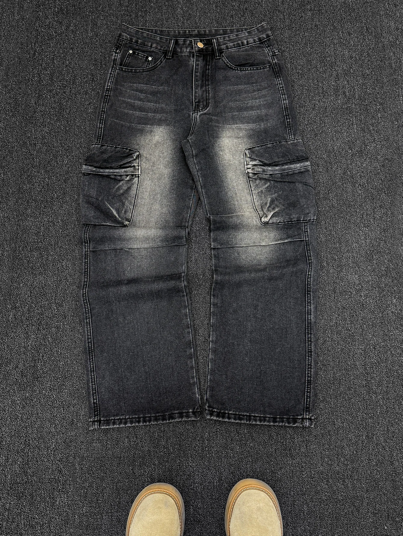 Y2K Свободные широкие винтажные джинсы с несколькими карманами Уличная мода Пионерские рабочие брюки Ретро модные джинсы с узором