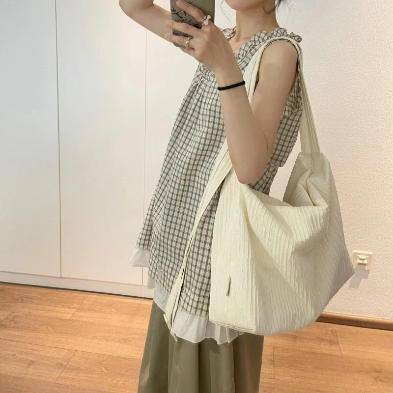 

Korean Style Textured Striped Backpack for Women - Large Capacity Commuter Bag, Relaxed Student Shoulder/Sling Crossbody Purse