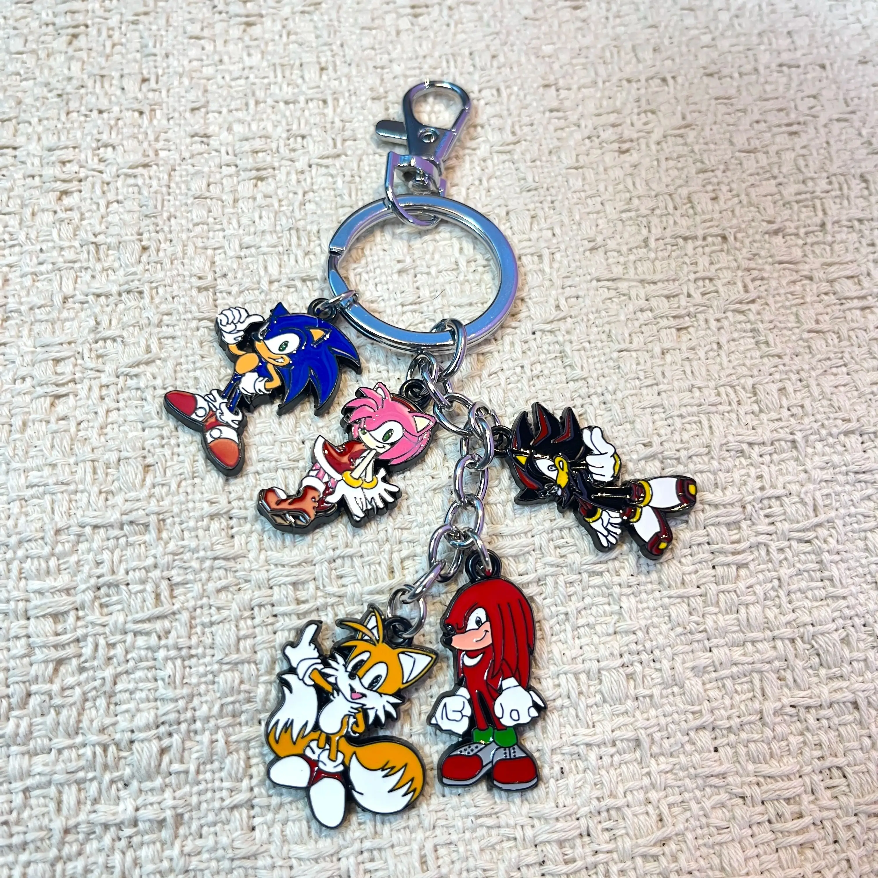 Sonic Multi-Character Enamel Keychain, Cartoon Metal Pendant Set, Cute Figure Bag Charm, Backpack Decor Ornament Gift