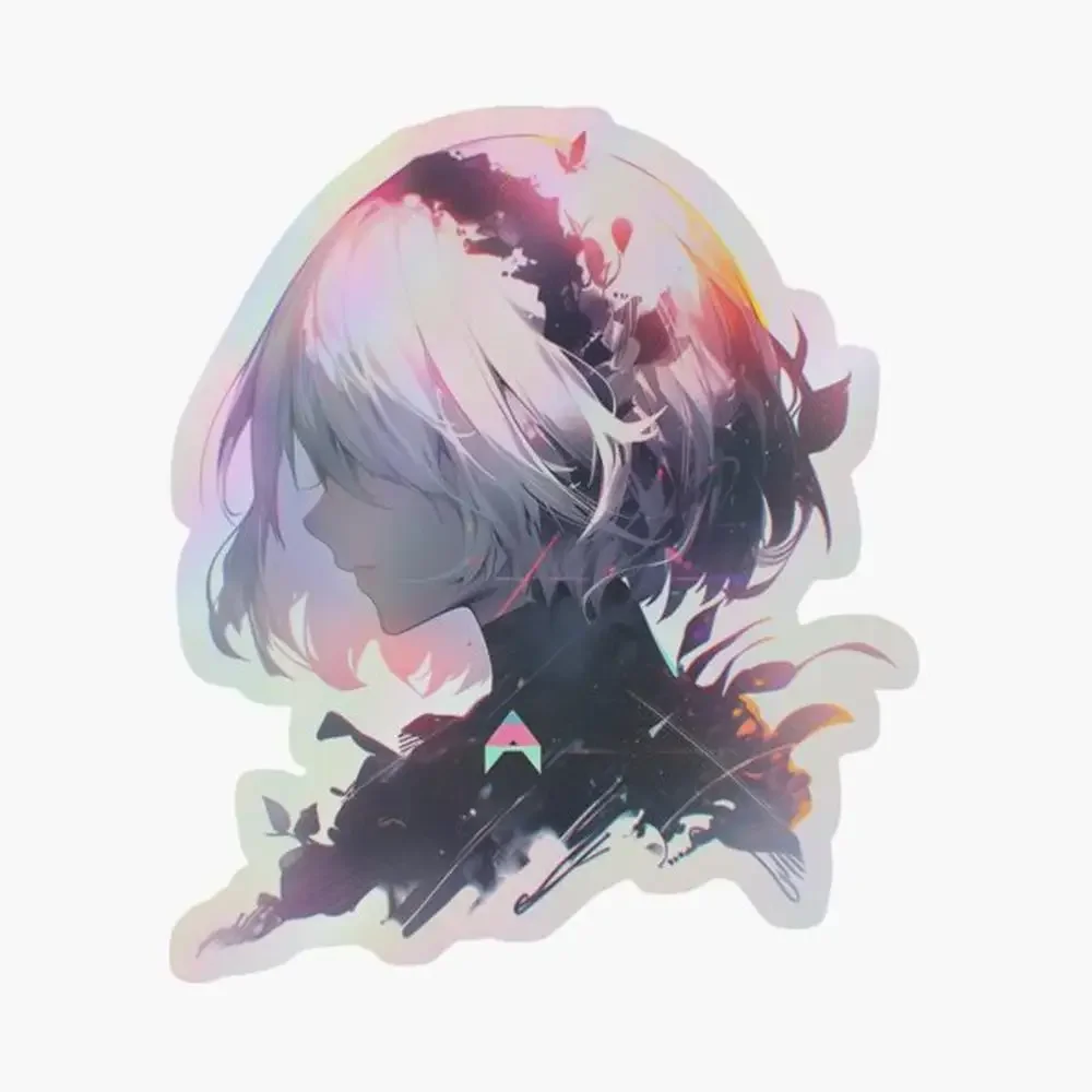

2B Glitch - NieR Holographic Sticker for Laptop Decor Bedroom Car Cute Cartoon Art Fashionable Public Suitcase