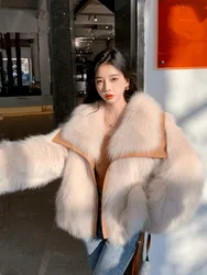 Fur Coat Women Winter Warm Fluffy Jacket Faux Fur Coat Leather Patchwork Long Sleeve Streetwear Luxury Brand Designer Clothing