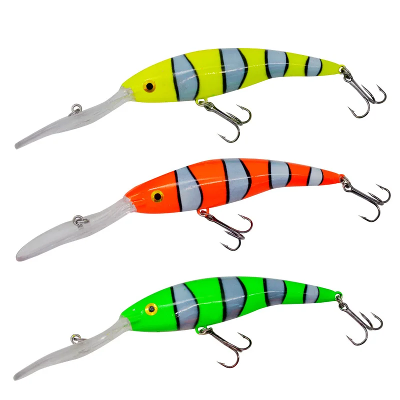 Señuelo de pesca de lengua larga, tabla de buceo, Minnow Zibra Stripe, 14g, 13,5 cm, señuelos artificiales de plástico, lote de 3 piezas en oferta