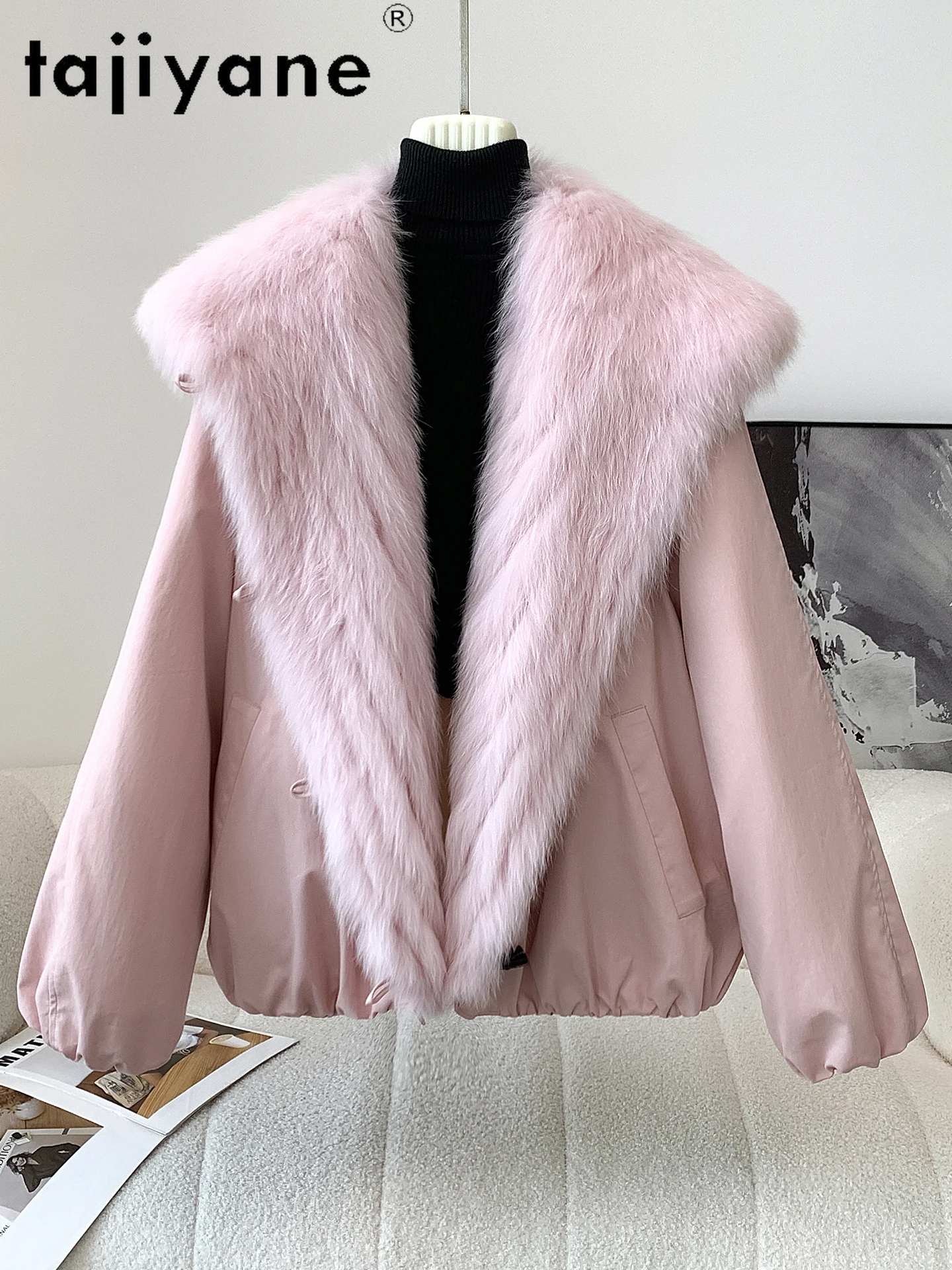 TAJIYANE معطف فرو الثعلب النساء عالية الجودة أوزة أسفل معاطف عادية أنثى سترة منفوخة الشتاء ملابس امرأة 2025 كردلة نسائية
