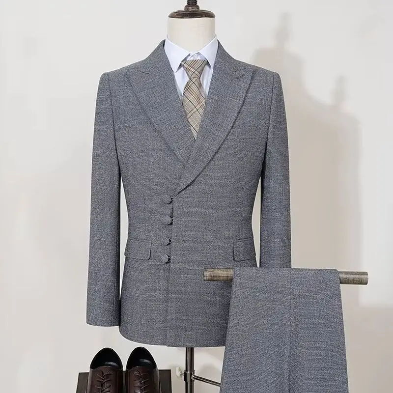 Suit (Blazer+Pants) Men's Linen Business Fashion Slim Gentleman 2 Piece Solid Color Wedding Travelling Beach Best Man Casual Set