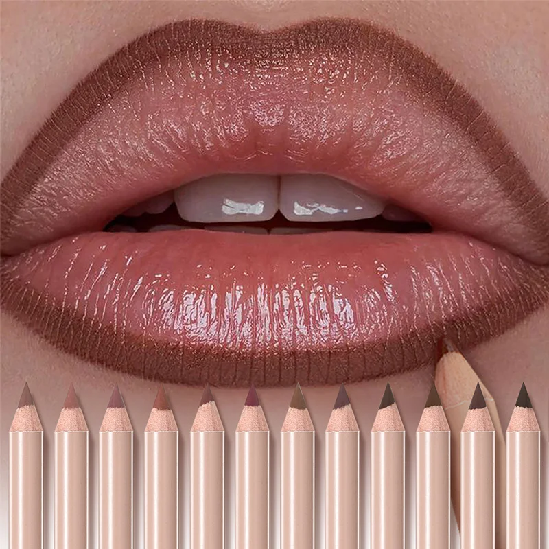 12 Color matte lip liner set, long-lasting lipstick, non-decolorizing hook lip pen, makeup