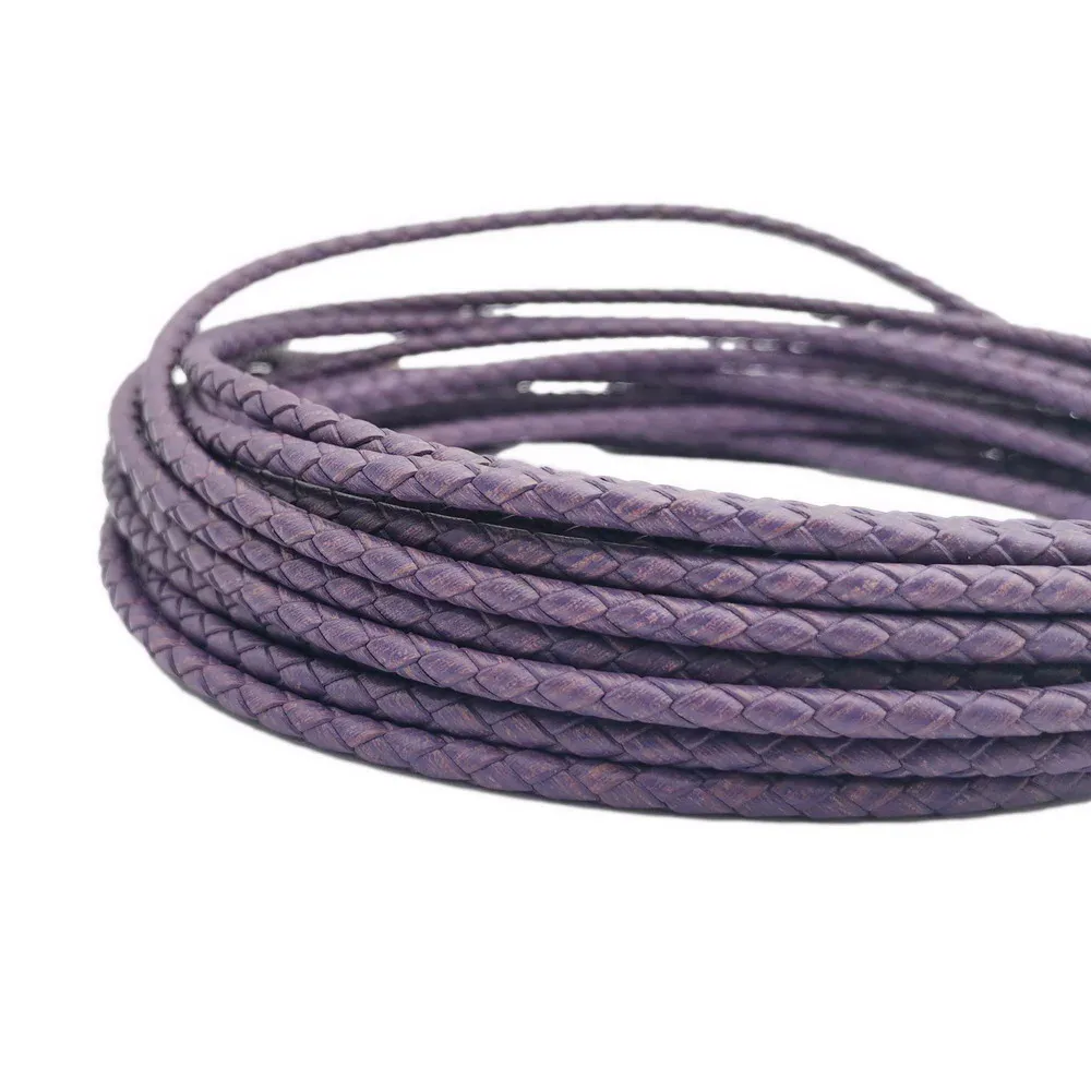 4mm Distressed Purple  Braided Leather Cords Woven Folded Genuine Leather Strap Jewelry Making Bolos Tie