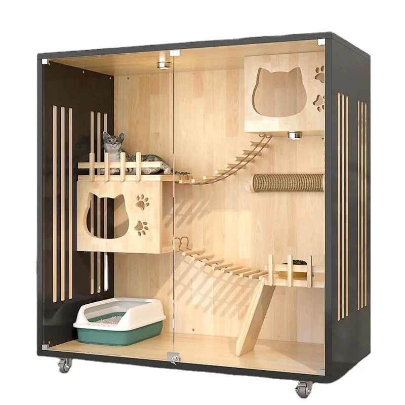 

Indoor Big Pet Cat House Wooden Two Storey Cat Villa