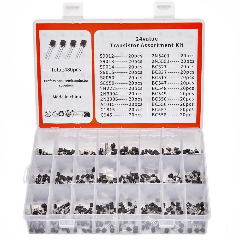 480/600pcs TO-92 Transistors Set 15/24 Types including S8050 3906 1815 & 9015 40 Pieces Each Model for Electronics Projects
