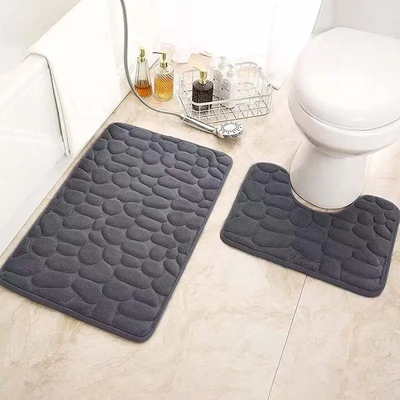 New Pebble Embossed Coral Fleece Bathroom Mat Water Absorbent And Non Slip Base For Home Bathroom Toilet Shower Use