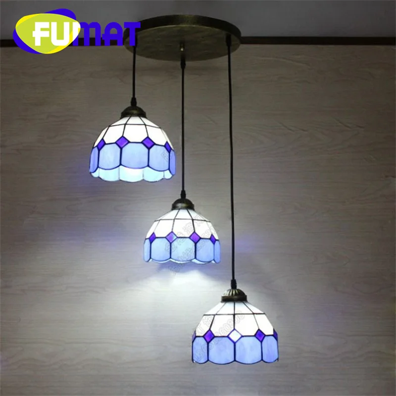 FUMAT Tiffany style stained glass modern simple Mediterranean chandelier for living room and dining hall hallway LED decor