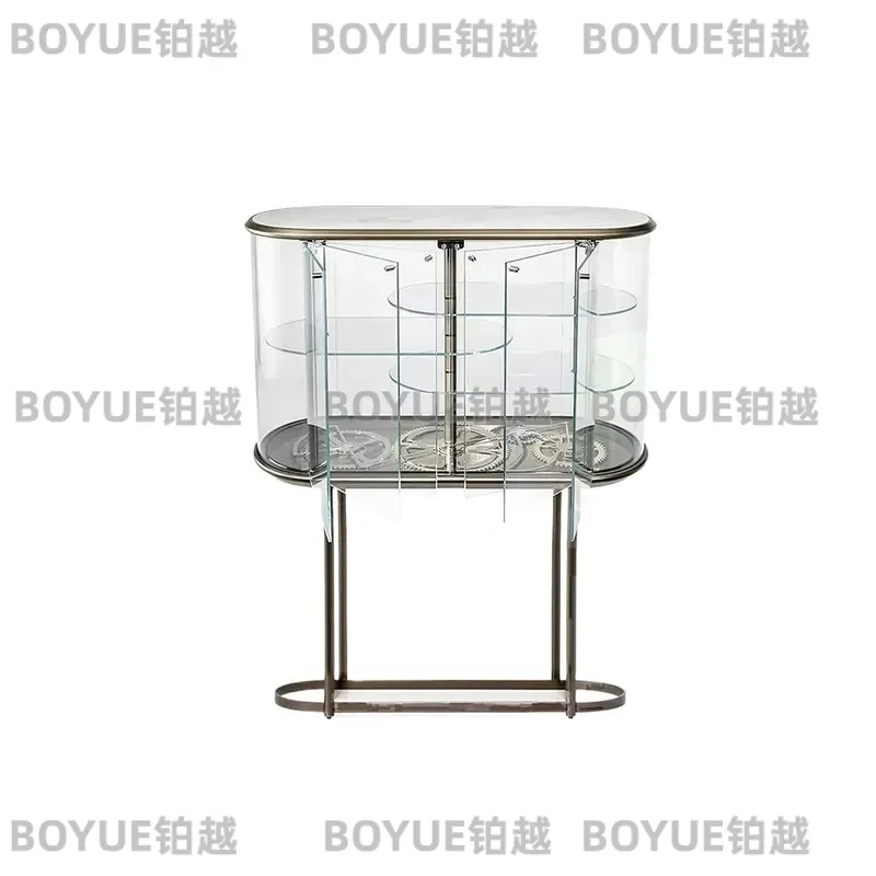 Luxury Glass Wine Cabinet Italian Style Wall Mounted Display Unit Stainless Steel Storage Locker for Villa Home Decor Custom