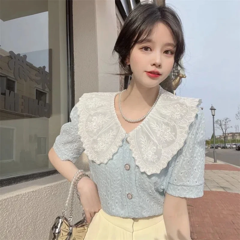 Summer fresh high-end fashionable super fairy niche doll collar shirt women\'s bubble sleeves chic top fashionable and stylish