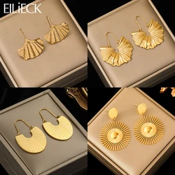 EILIECK 316L Stainless Steel Gold Color Ginkgo Flower Earrings For Women Fashion New Fashion Ear Dangle Waterproof Jewelry Gift