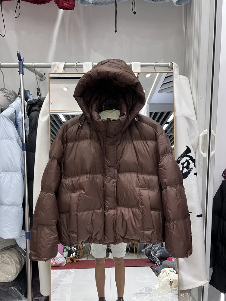 Women's short style hooded fashion thick white duck down bread jacket winter new Korean version simple down jacket coat