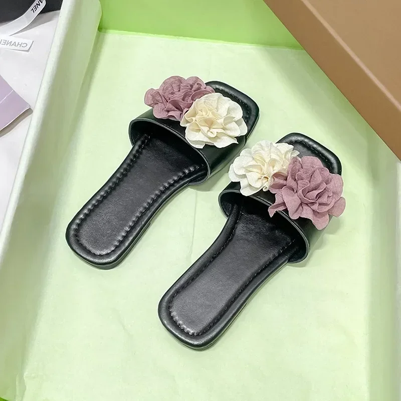 Shoes for Women 2024 Summer New Fashion Elegant Flat Slippers Female Flower Luxury Designer Open Toed Slippers Women