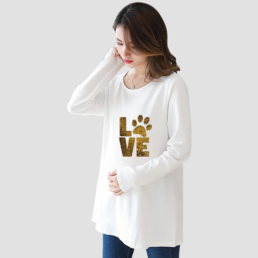 

Paw Cat Dog Love Funny Cute Sweet Cartoon Print Customized Pregnant T-Shirt Maternity Pregnancy Tee Flattering Long Sleeve Shirt