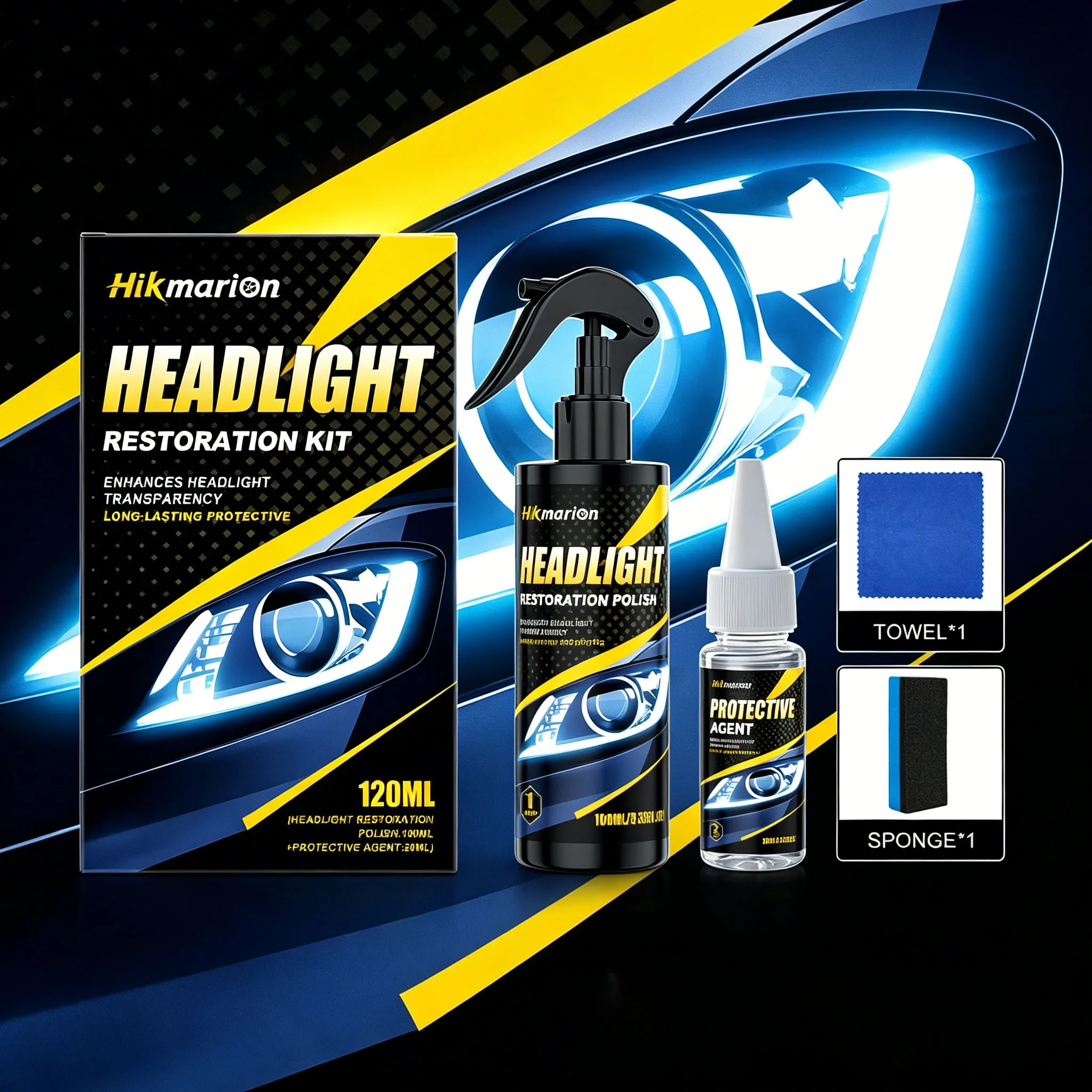 Car Headlight Cleaner Elimination Yellowing Stains Smog Restores Bulb Brightness Expands Visibility Car Light Restoration Spray