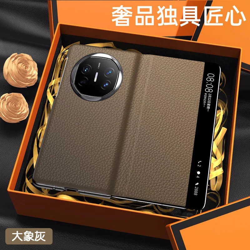 

Wobiloo Luxury Genuine Leather Smart Window Protective Case For Huawei Mate X6 X5 X3 Collection Version Clamshell Folding Cover