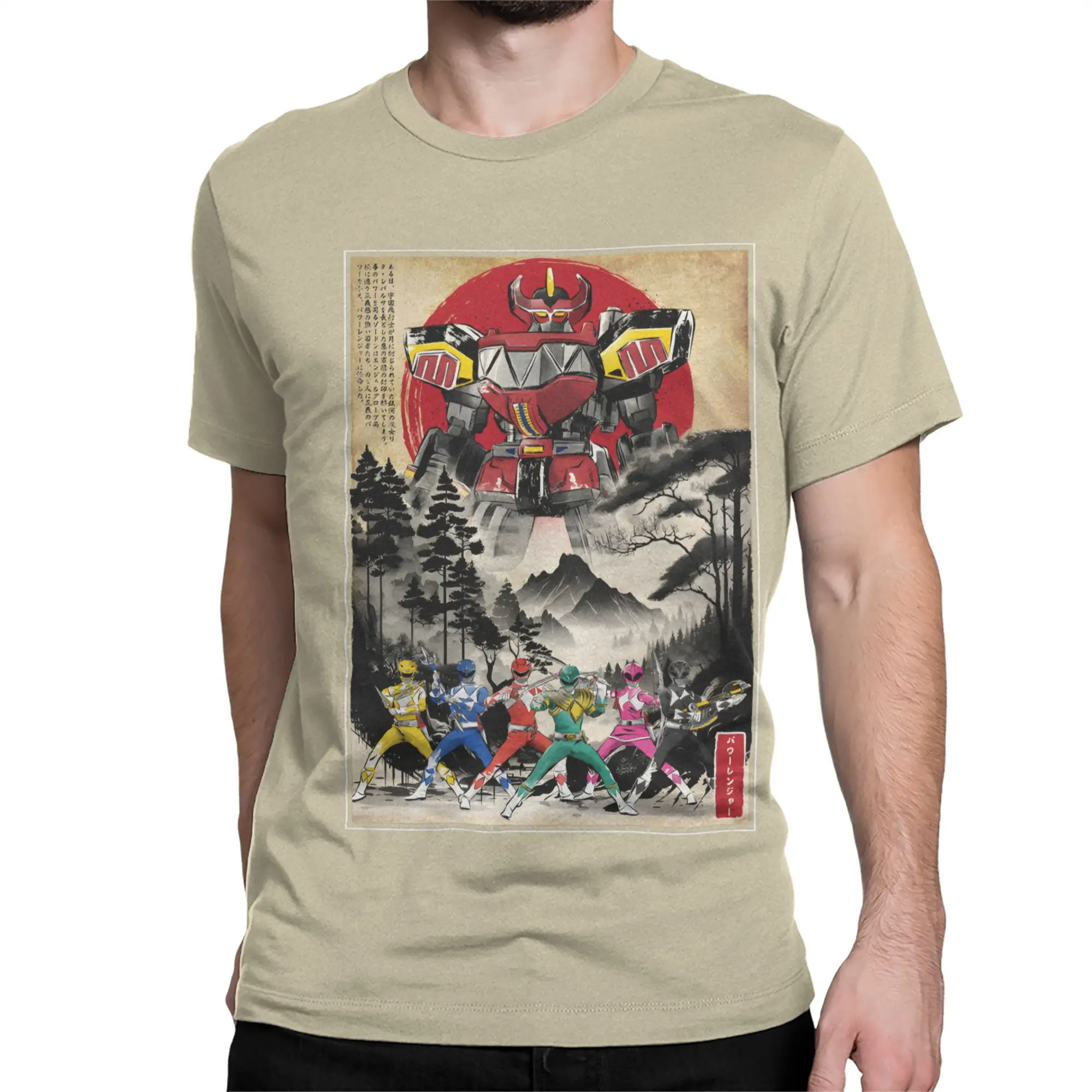 Power Rangers in Japan woodblock Men Women's T Shirts  Funny Tee Short Sleeve Round Collar T-Shirt 100% Cotton Plus Size Clothes