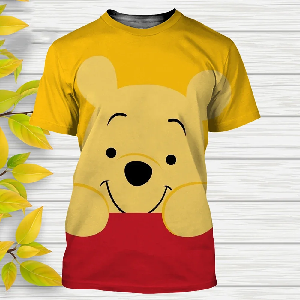 Disney winnie The pooh 3DプリントTシャツ、キュートな漫画のストリートウェア、キッズトップス、カジュアルウェア、夏、2022