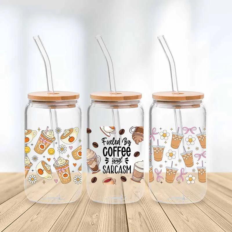 Summer Coffee Drink Transfer Sticker Wraps Cup Libbey Glass Cup Cartoon Summer DIY Decals