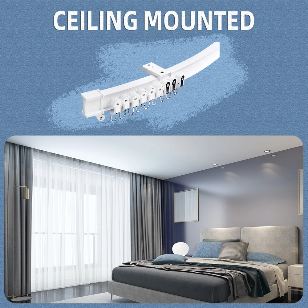 Curtain Track Set Home Ceiling 5m Top Mount Bendable Window Rod Track Suitable for Straight Curve Curtains Home Decor