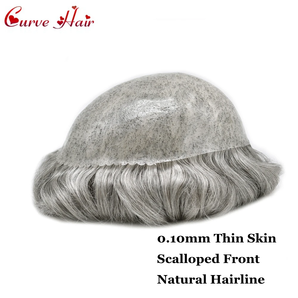 PU Toupee For Men sostituzione dei capelli umani sistemi di capelli maschili 0.10MM Poly Mens capelli capillare protesi parrucche per capelli per gli uomini