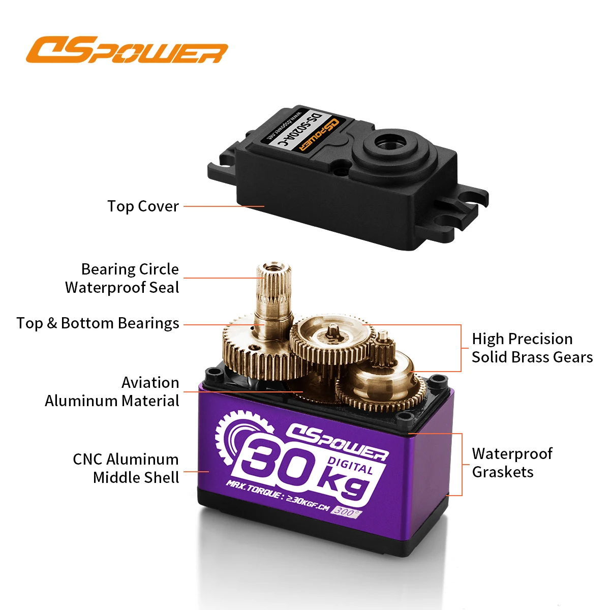 DSpower 30KG 300 Degrees Digital Metal Gear Half Aluminum Case Waterproof Servo High Speed Purple for 1/8 1/10 RC Car Boat Plane
