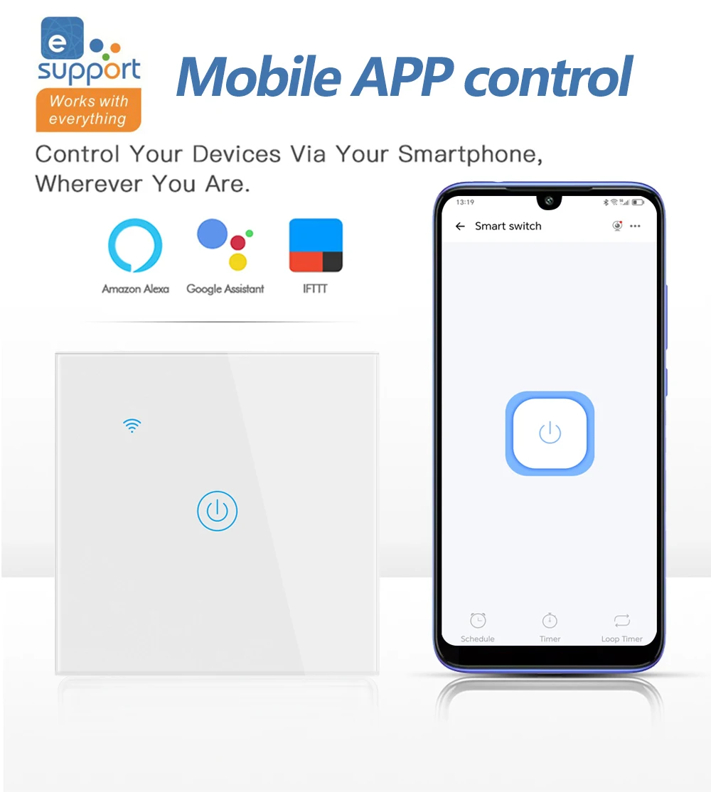 Smart WiFi Switch  Remote Control Touch Panel Light Switch No Neutral Wire Voice Control Timer Smart Home Switch