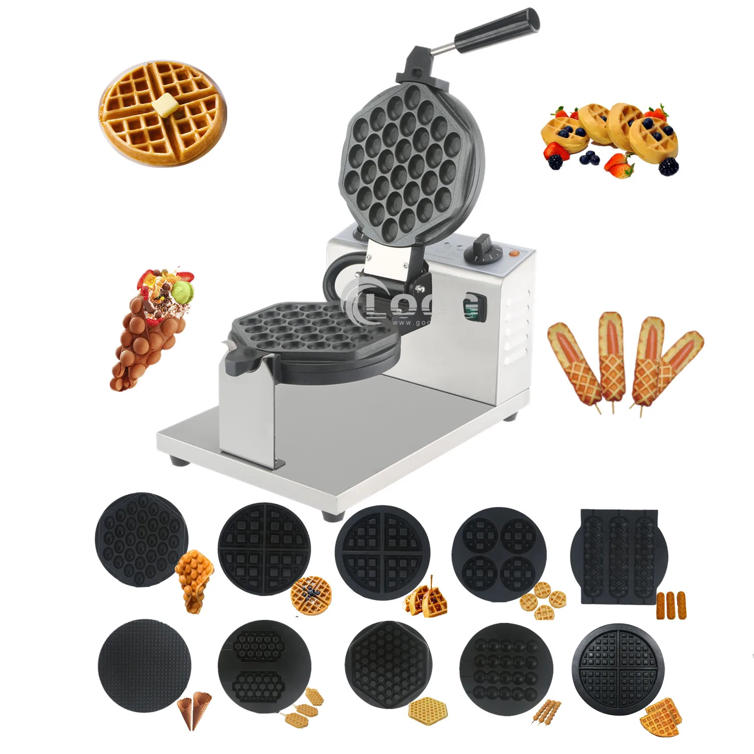 Hot SellingProfessional Restaurant Equipment Interchangeable 110V-220V Plate Waffle Maker Hongkong  Bubble Waffle Machine Dir