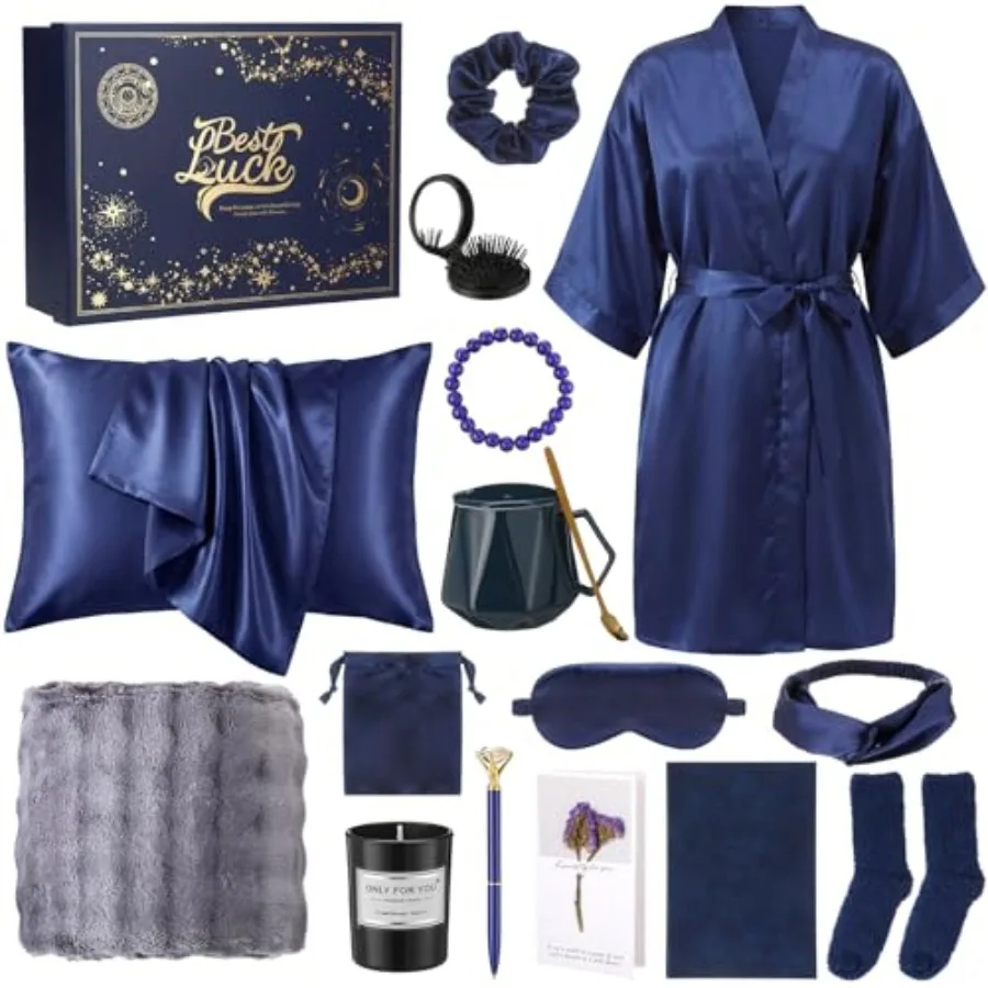 

16 Pcs Birthday Gifts for Women Robe Gift Set, Robe Blanket Scented Candle Mug Notebook Pen Pillowcase Socks Self Care Accessor
