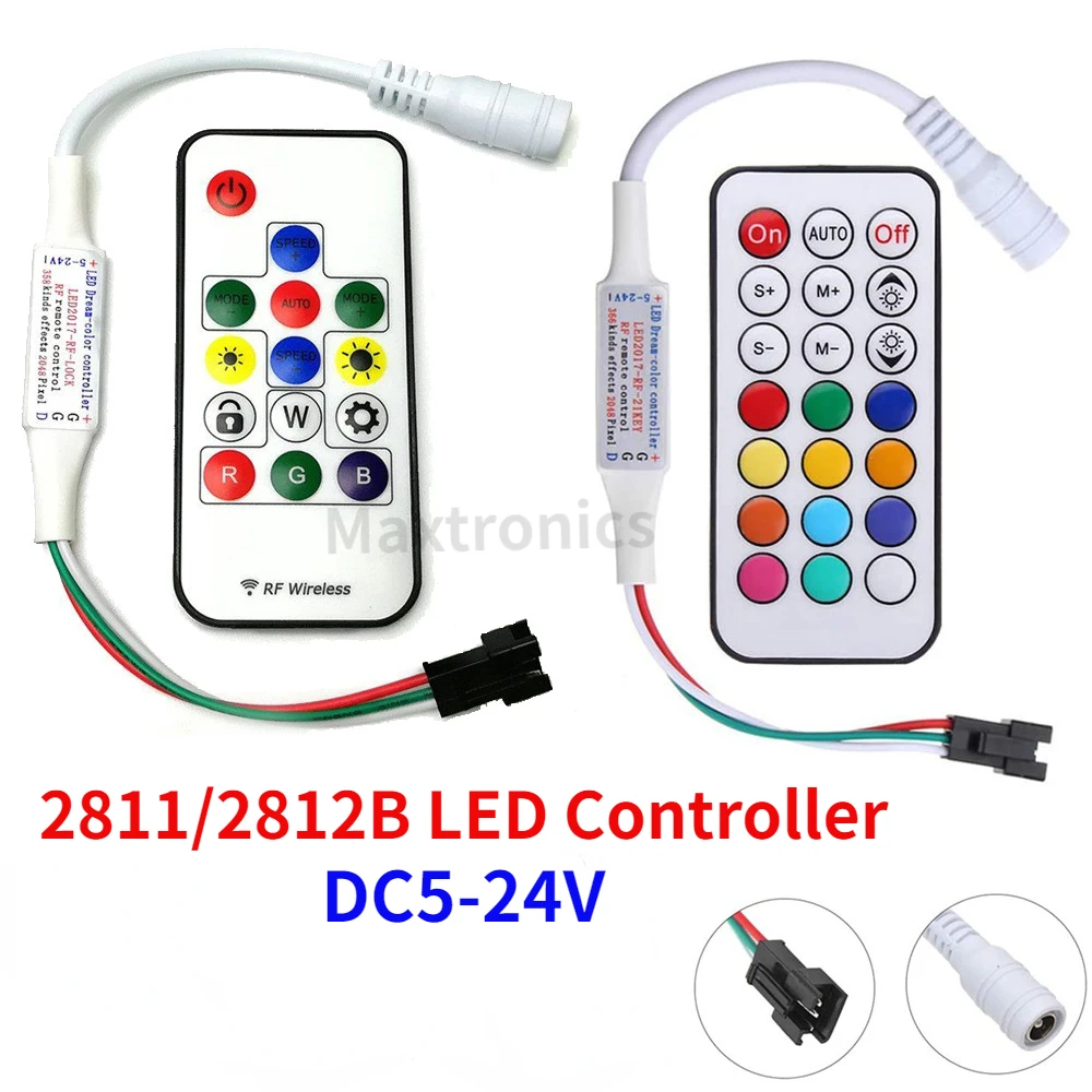 WS2812B WS2811 LED Controller DC5-24V RF 14key / 21Key Remote Wireless 350+ Dream Effect 3pin SM JST RGB IC Led Strip Lights