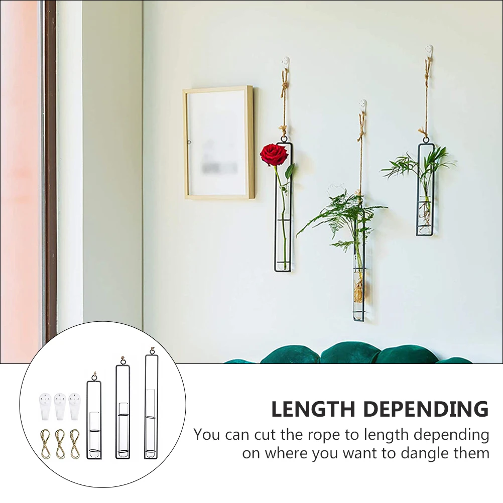 

3 Kits Hanging Test Tube Glass Vase Iron Art Hydroponics Planter Flower Holder Wall Ornament Home Furnishing Plants Container