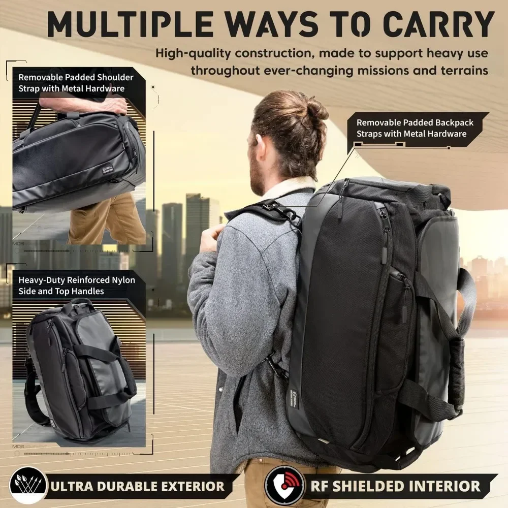 Darkness Disconnect Faraday Duffel Bag + 4 Detachable Faraday Pockets // Military-Grade RF Shielding for Large Electronics