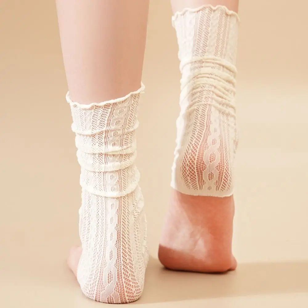 Lolita Lace Ruffle Lace Leggings Sleeve Cover Kawaii Style Mesh Leg Warmers Mesh Fabric Boot Cuffs Thin Socks Girls Fashion