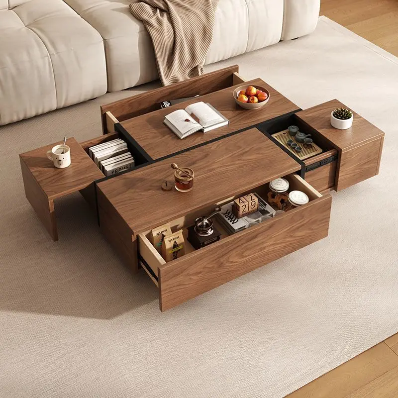 

Nordic walnut color minimalist coffee table rectangular modern small apartment living room home storage new tea table