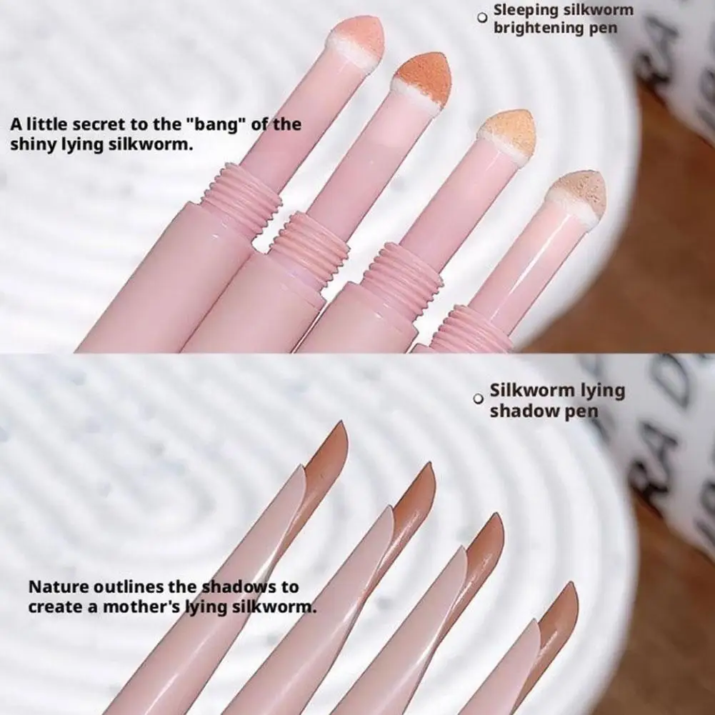 Matita per occhi 2 in 1 con baco da seta sdraiato, ombretto rosa a prova di sbavature e evidenziatore luccicante, stick illuminante, cosmetici coreani