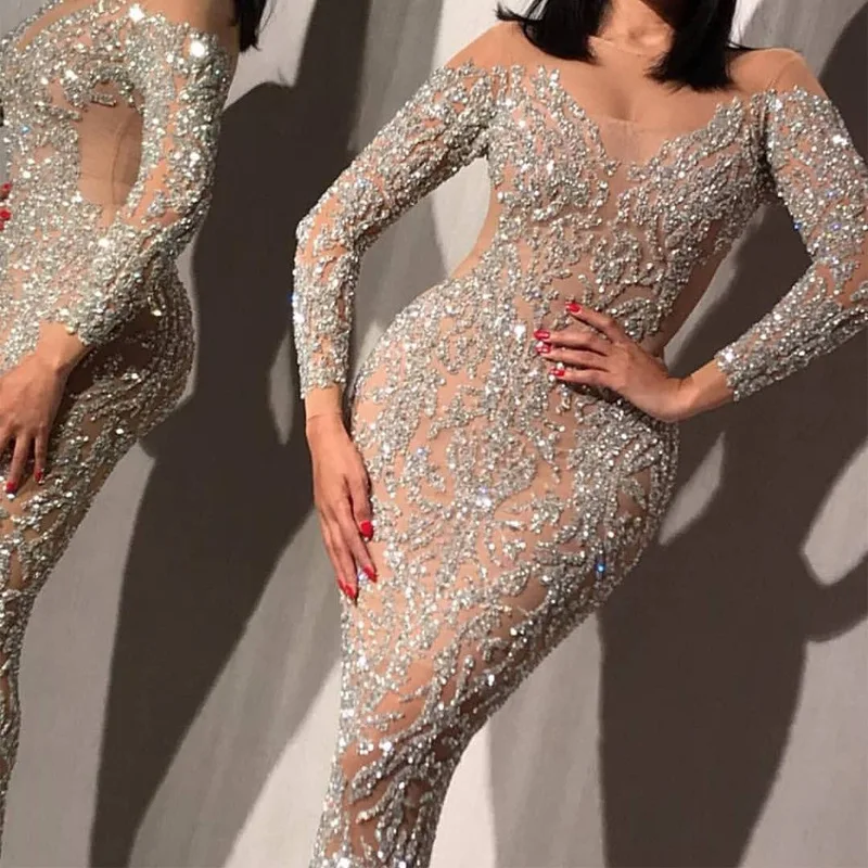 Luxury Women Glod Sequined Evening Dress Fashion Long Sleeves Bridesmaid Wedding Dress Elegant Mermaid Formal Occasion Dresses