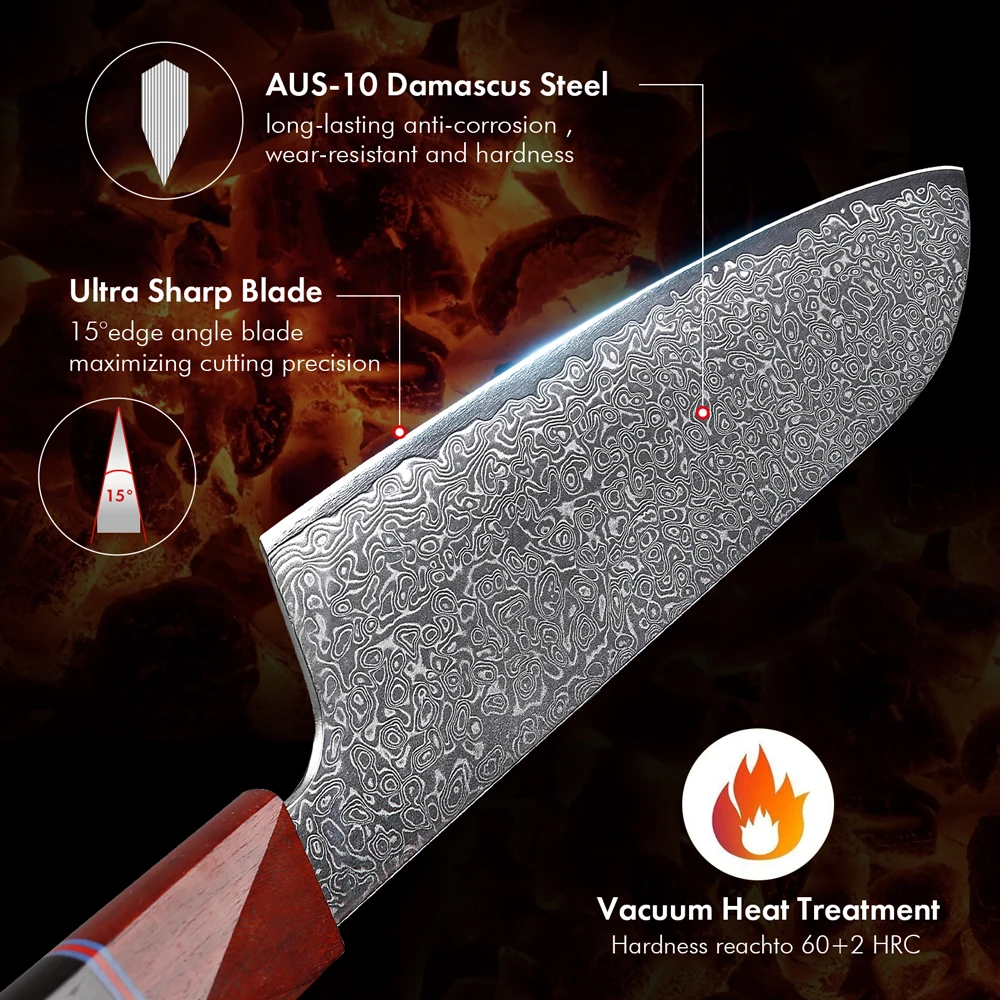 TURWHO 7 "japońskie noże Santoku ze stali damasceńskiej profesjonalny nóż szefa kuchni ręcznie kuty kuchenny cięcie mięsa krojenie narzędzia kuchenne — zdjęcie 6